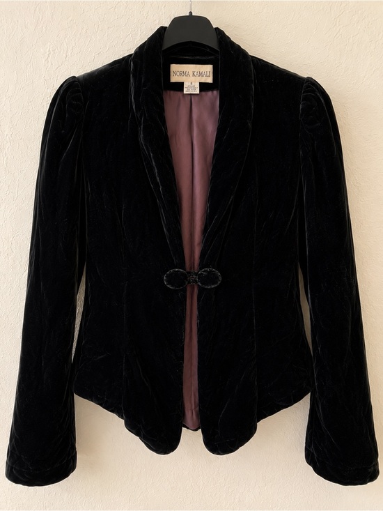 Norma Kamali Jackets & Blazers - Norma Kamali Black Velvet Shawl-Collar Jacket with Velvet Frog Closure